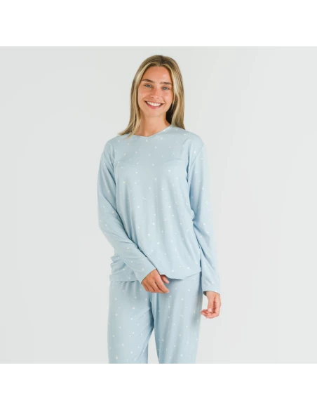 Pijama largo mujer soft Ambarina celeste pijamas-largos-de-mujer