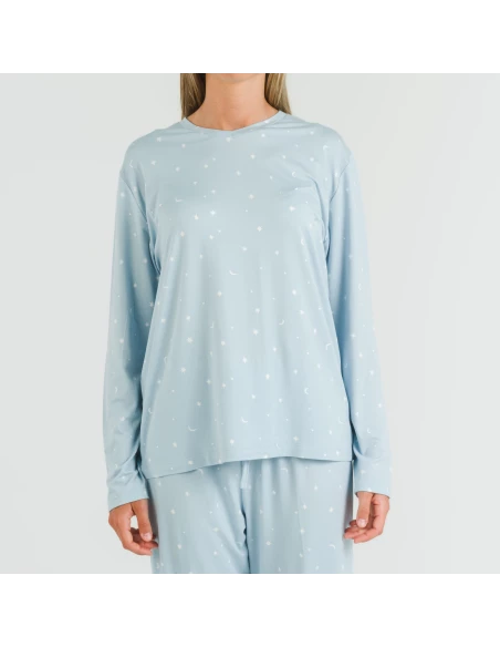 Pijama largo mujer soft Ambarina celeste pijamas-largos-de-mujer