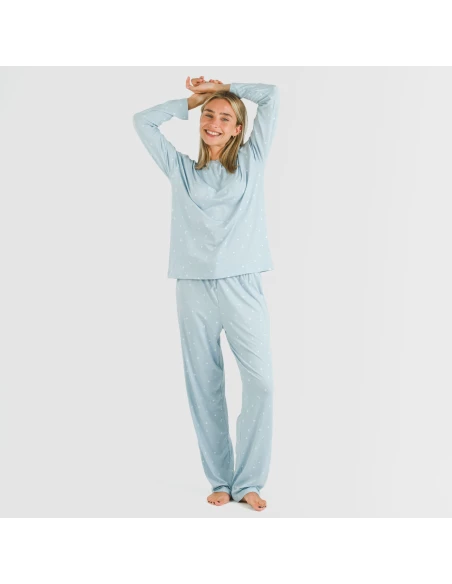 Pijama largo mujer soft Ambarina celeste pijamas-largos-de-mujer