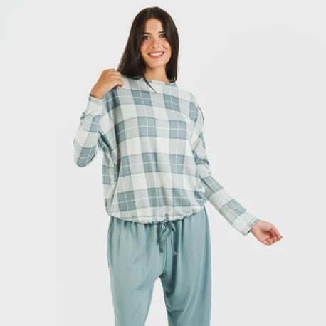 Pijama largo Secret mujer Cuadro Guima indigo pijamas-largos-de-mujer