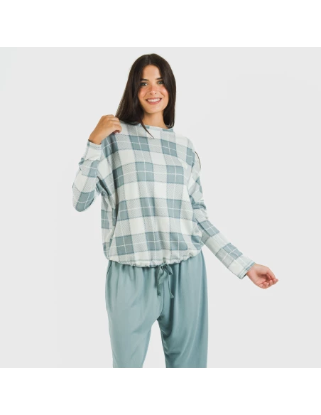 Pijama largo Secret mujer Cuadro Guima indigo pijamas-largos-de-mujer