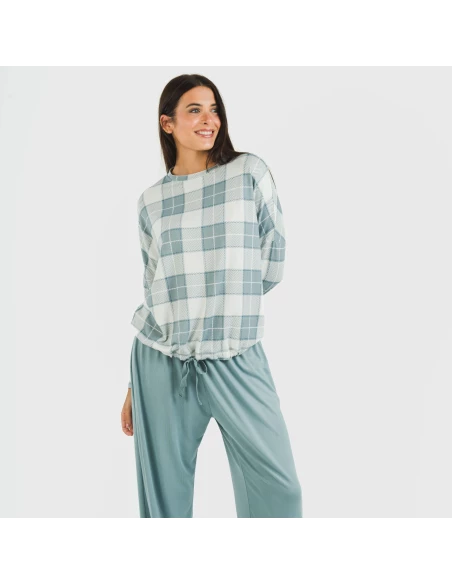 Pijama largo Secret mujer Cuadro Guima indigo pijamas-largos-de-mujer