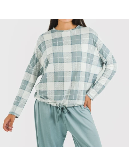 Pijama largo Secret mujer Cuadro Guima indigo pijamas-largos-de-mujer