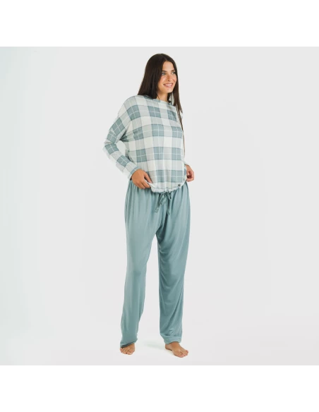 Pijama largo Secret mujer Cuadro Guima indigo pijamas-largos-de-mujer