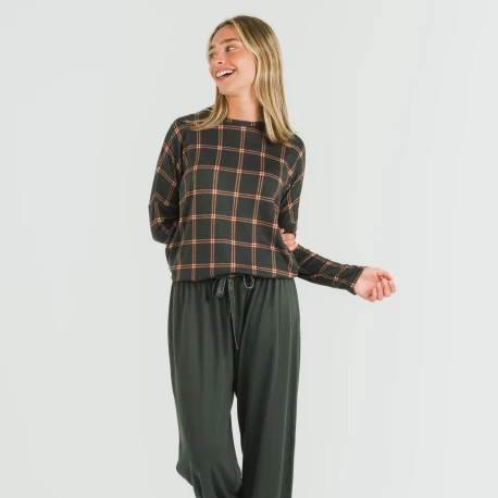 Pijama largo Secret mujer Cuadro Nelby verde caceria pijamas-largos-de-mujer