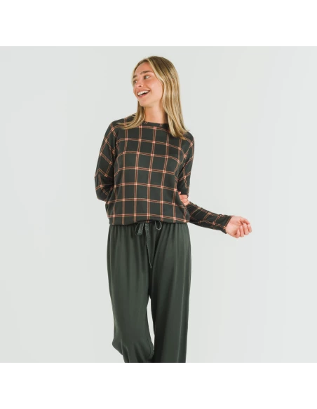 Pijama largo Secret mujer Cuadro Nelby verde caceria pijamas-largos-de-mujer