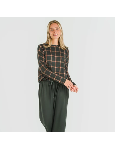 Pijama largo Secret mujer Cuadro Nelby verde caceria pijamas-largos-de-mujer