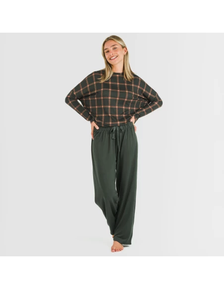 Pijama largo Secret mujer Cuadro Nelby verde caceria pijamas-largos-de-mujer