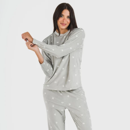 Pijama terciopelo Praga gris claro pijamas-de-invierno-de-mujer