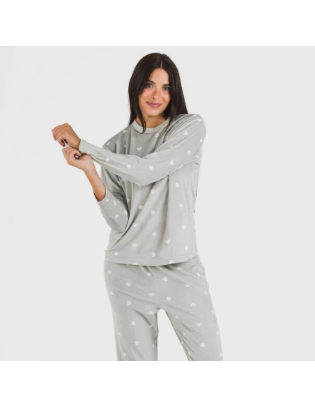 Pijama terciopelo Praga gris claro pijamas-de-invierno-de-mujer