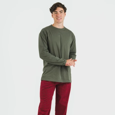 Pijama hombre franela Cuadro Edesia verde cacería pijamas-largos-hombre