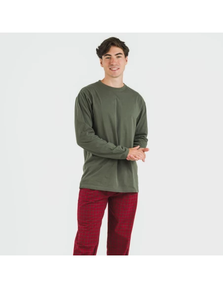 Pijama hombre franela Cuadro Edesia verde cacería pijamas-largos-hombre