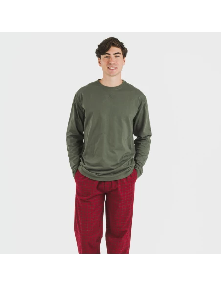 Pijama hombre franela Cuadro Edesia verde cacería pijamas-largos-hombre