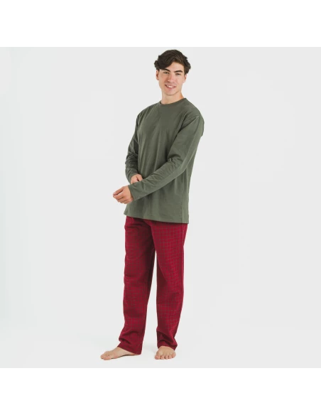 Pijama hombre franela Cuadro Edesia verde cacería pijamas-largos-hombre