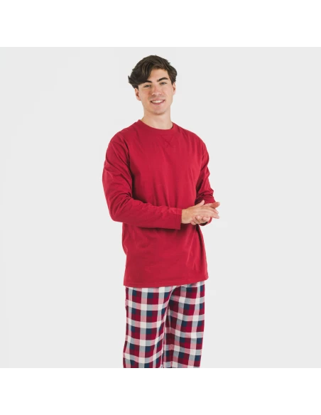 Pijama hombre franela Cuadro Ferni burdeos pijamas-largos-hombre