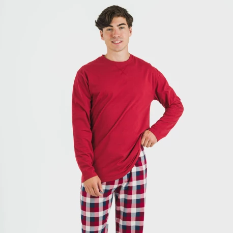 Pijama hombre franela Cuadro Ferni burdeos pijamas-largos-hombre