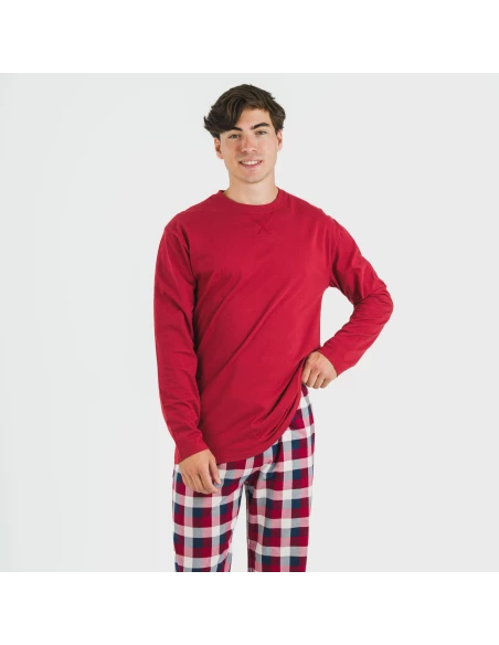 Pijama hombre franela Cuadro Ferni burdeos pijamas-largos-hombre