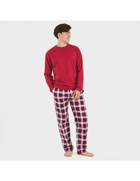 Pijama hombre franela Cuadro Ferni burdeos pijamas-largos-hombre