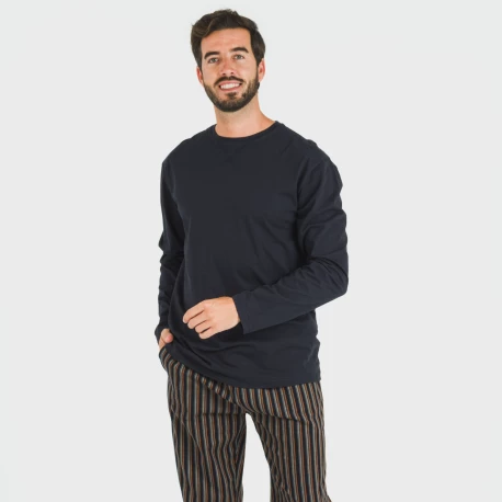 Pijama hombre franela Raya Vermont azul marino pijamas-largos-hombre