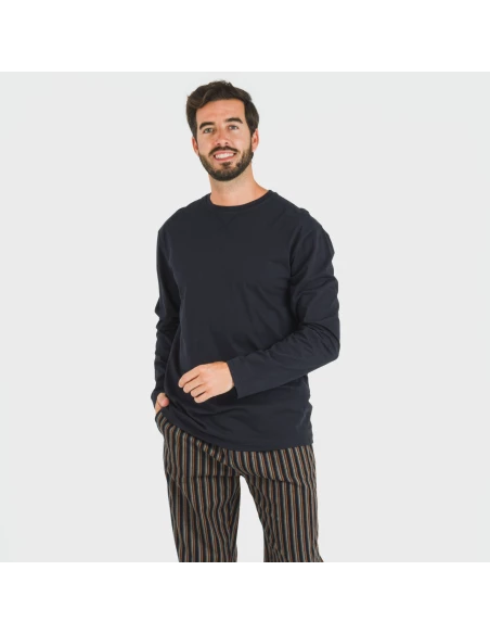 Pijama hombre franela Raya Vermont azul marino pijamas-largos-hombre