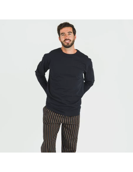 Pijama hombre franela Raya Vermont azul marino pijamas-largos-hombre