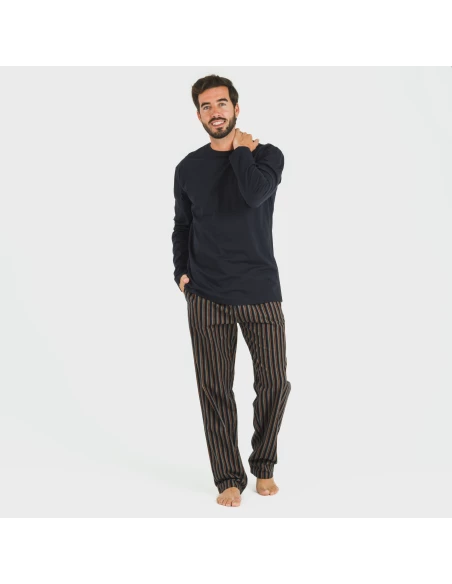 Pijama hombre franela Raya Vermont azul marino pijamas-largos-hombre