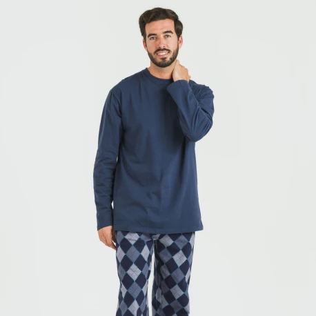 Pijama hombre franela Darsiriki azul pijamas-largos-hombre