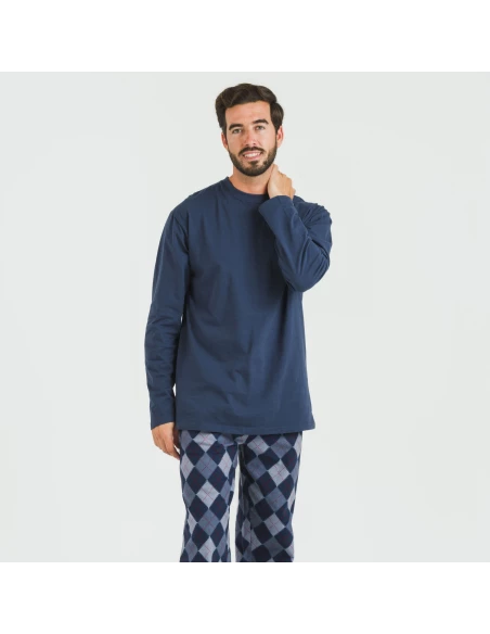 Pijama hombre franela Darsiriki azul pijamas-largos-hombre