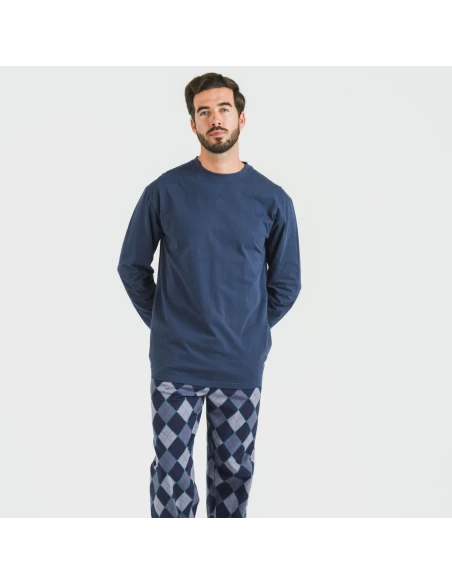 Pijama hombre franela Darsiriki azul pijamas-largos-hombre