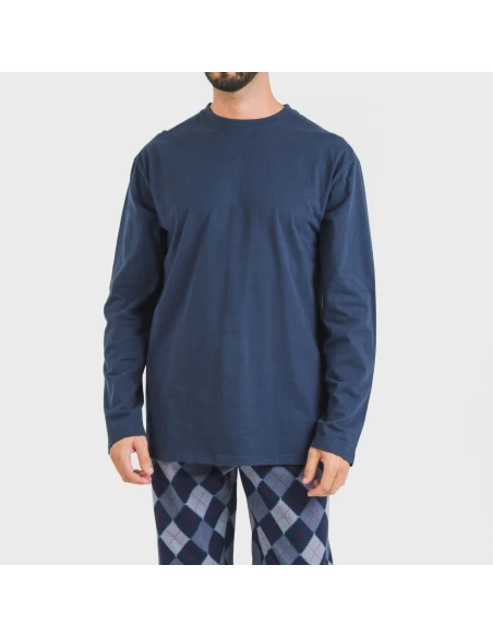 Pijama hombre franela Darsiriki azul pijamas-largos-hombre