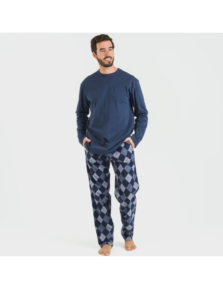 Pijama hombre franela Darsiriki azul pijamas-largos-hombre