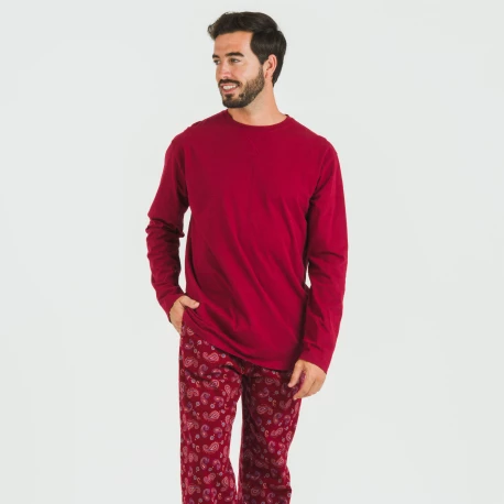 Pijama hombre franela Phylis burdeos pijamas-largos-hombre