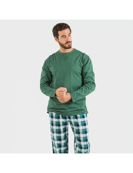 Pijama hombre franela Cuadro Ferni verde pijamas-largos-hombre