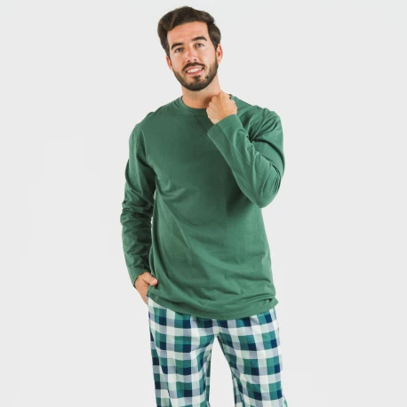 Pijama hombre franela Cuadro Ferni verde pijamas-largos-hombre