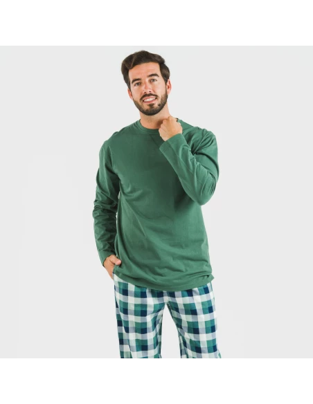 Pijama hombre franela Cuadro Ferni verde pijamas-largos-hombre