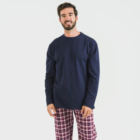 Pijama hombre franela Cuadro Sergio azul marino pijamas-largos-hombre