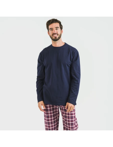 Pijama hombre franela Cuadro Sergio azul marino pijamas-largos-hombre