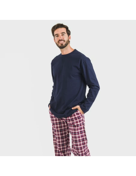 Pijama hombre franela Cuadro Sergio azul marino pijamas-largos-hombre