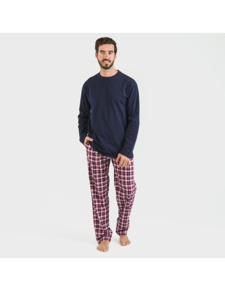 Pijama hombre franela Cuadro Sergio azul marino pijamas-largos-hombre