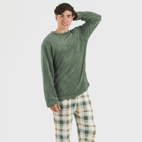 Pijama coral hombre Cuadro Noric verde pijamas-largos-hombre