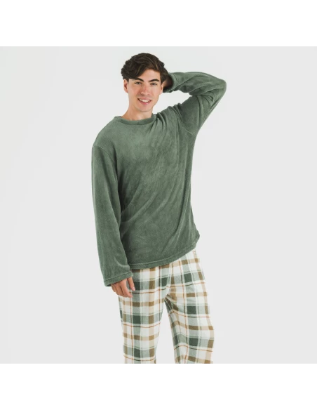 Pijama coral hombre Cuadro Noric verde pijamas-largos-hombre