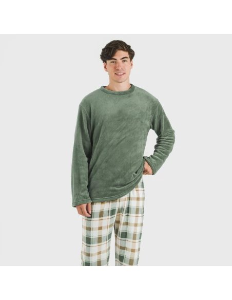 Pijama coral hombre Cuadro Noric verde pijamas-largos-hombre