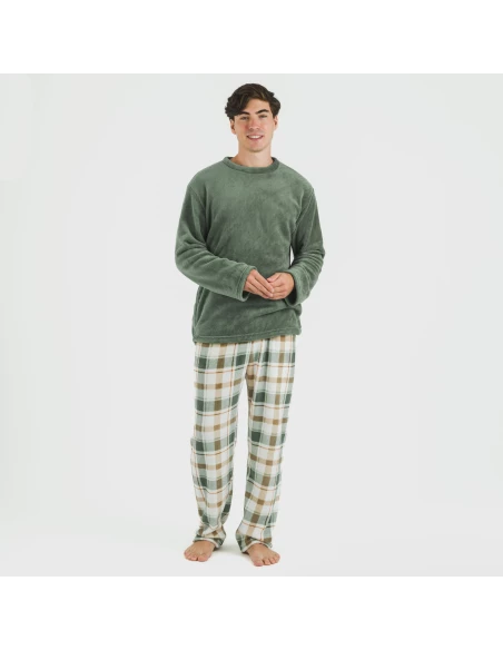 Pijama coral hombre Cuadro Noric verde pijamas-largos-hombre