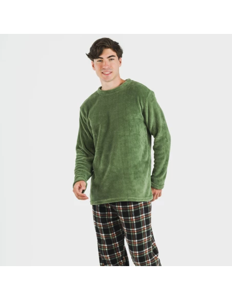 Pijama coral hombre Cuadro Frankurt verde caceria pijamas-largos-hombre