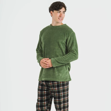 Pijama coral hombre Cuadro Frankurt verde caceria pijamas-largos-hombre