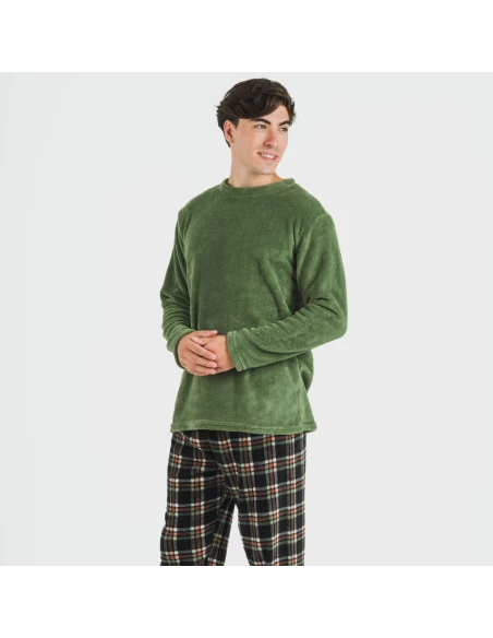 Pijama coral hombre Cuadro Frankurt verde caceria pijamas-largos-hombre