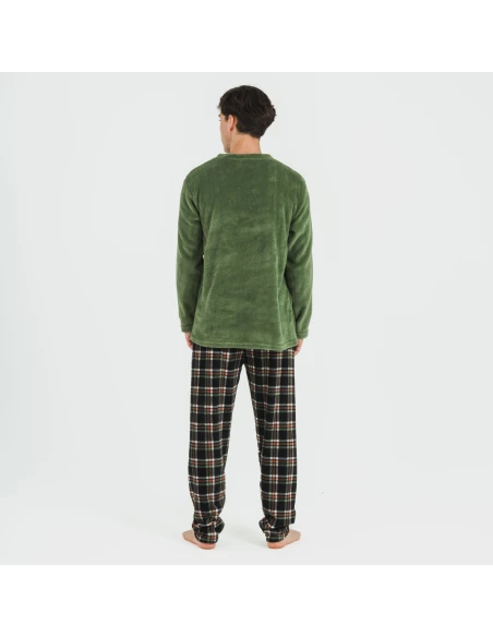 Pijama coral hombre Cuadro Frankurt verde caceria pijamas-largos-hombre