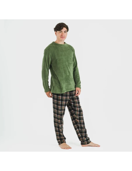 Pijama coral hombre Cuadro Frankurt verde caceria pijamas-largos-hombre