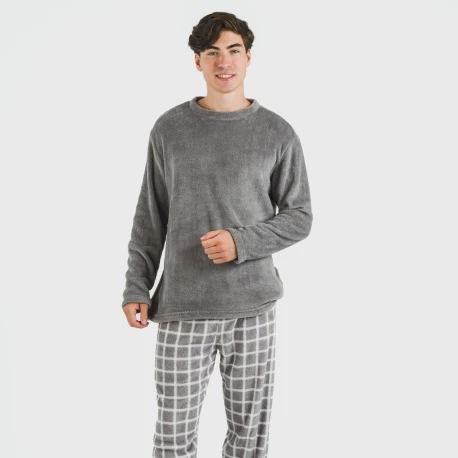 Pijama coral hombre Cuadro Roberto gris pijamas-largos-hombre