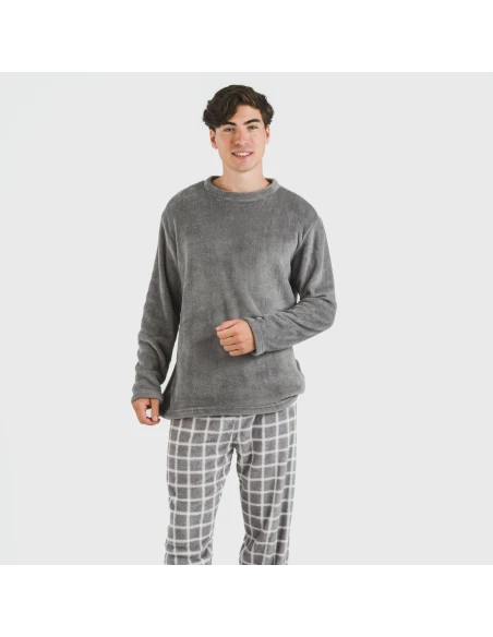 Pijama coral hombre Cuadro Roberto gris pijamas-largos-hombre